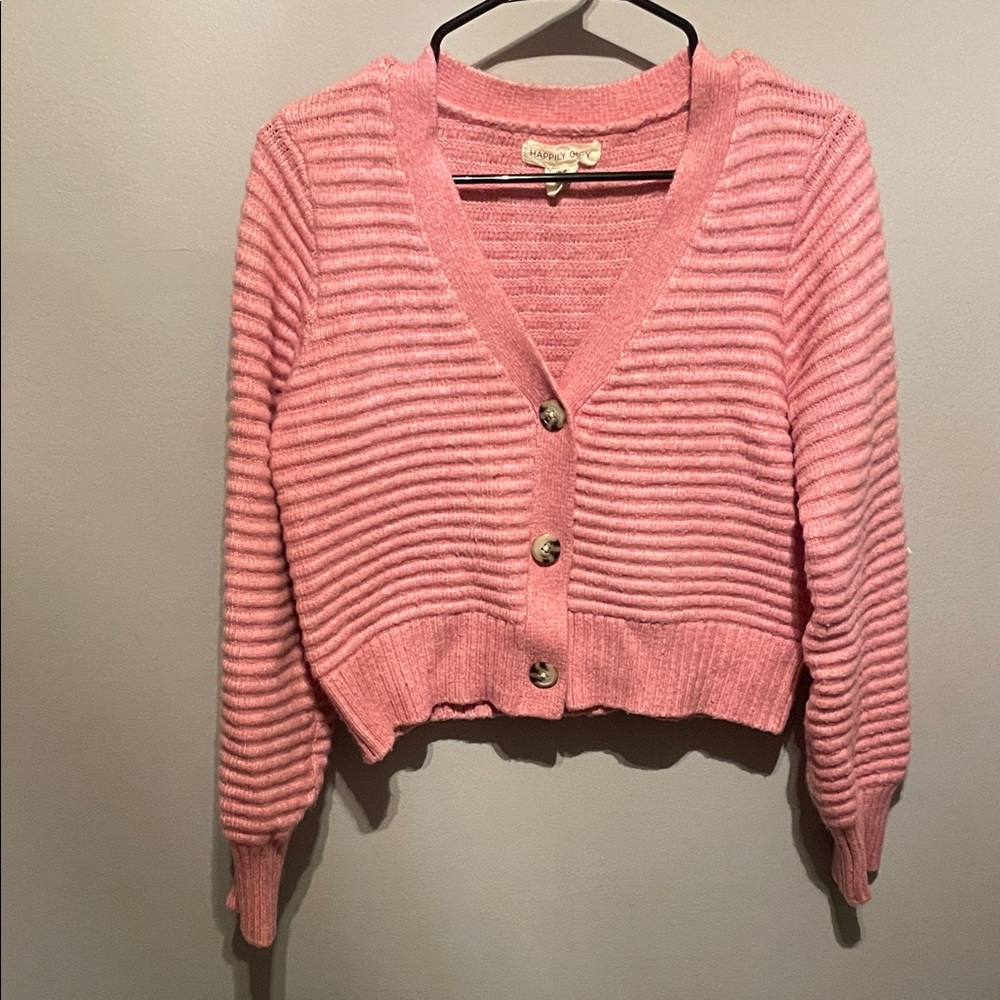 Cozy Pink Ribbed Cardigan